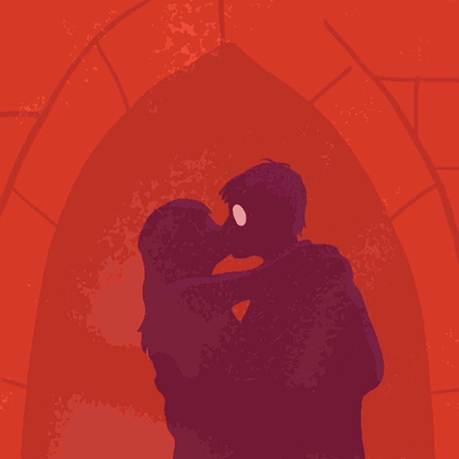 Illustration of Harry Potter and Ginny Weasley kissing from Read the Magic