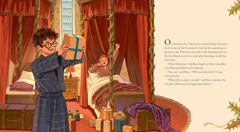 christmas-at-hogwarts-ron-harry-waking-up-text-web
