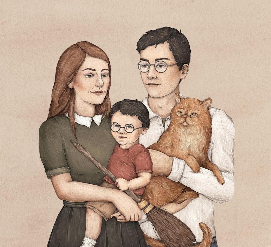 PMARCHIVE-Potter family tree featuring Harry Potter, James Potter and Lily Potter with the family cat kpnD2nRhySk2KwiMoU8YO